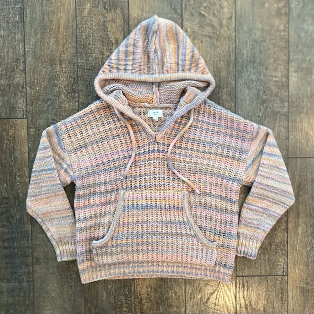 aerie oversized rainbow pastel knit wool blend sweater hoodie
